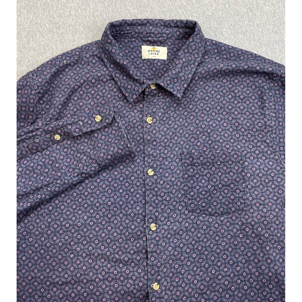 Marine Layer Shirt Mens Large Geometric Liliac Cotton Blend Stretch